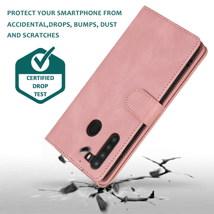 For Samsung Galaxy A21 Skin-feel Crazy Horse Texture Zipper Wallet Bag Horizontal Flip Leather Case with Holder & Card Slots & Wallet & Lanyard