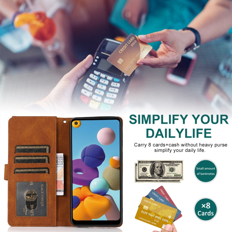 For Samsung Galaxy A21 Skin-feel Crazy Horse Texture Zipper Wallet Bag Horizontal Flip Leather Case with Holder & Card Slots & Wallet & Lanyard