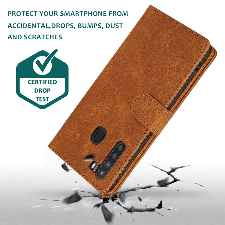 For Samsung Galaxy A21 Skin-feel Crazy Horse Texture Zipper Wallet Bag Horizontal Flip Leather Case with Holder & Card Slots & Wallet & Lanyard