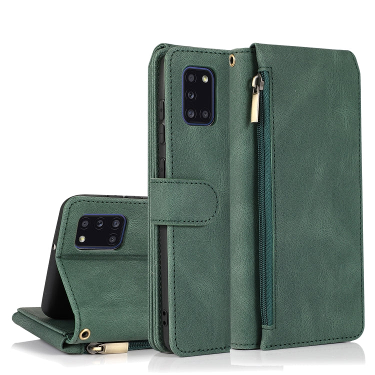 For Samsung Galaxy A31 Skin-feel Crazy Horse Texture Zipper Wallet Bag Horizontal Flip Leather Case with Holder & Card Slots & Wallet & Lanyard