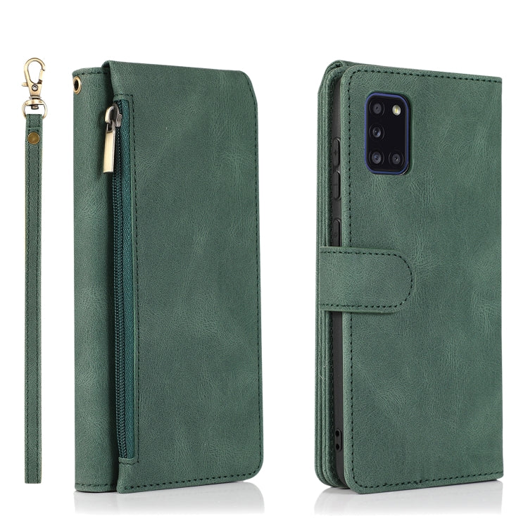 For Samsung Galaxy A31 Skin-feel Crazy Horse Texture Zipper Wallet Bag Horizontal Flip Leather Case with Holder & Card Slots & Wallet & Lanyard