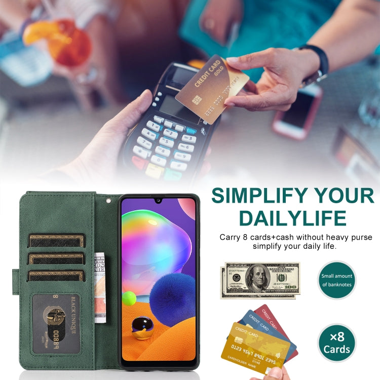 For Samsung Galaxy A31 Skin-feel Crazy Horse Texture Zipper Wallet Bag Horizontal Flip Leather Case with Holder & Card Slots & Wallet & Lanyard