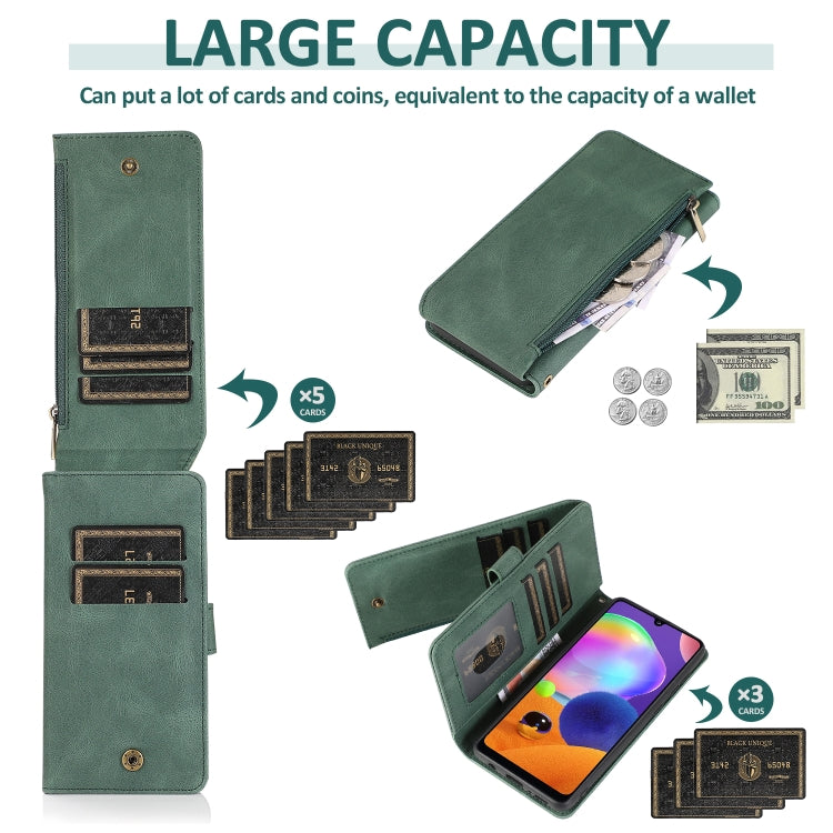 For Samsung Galaxy A31 Skin-feel Crazy Horse Texture Zipper Wallet Bag Horizontal Flip Leather Case with Holder & Card Slots & Wallet & Lanyard