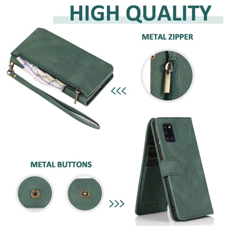For Samsung Galaxy A31 Skin-feel Crazy Horse Texture Zipper Wallet Bag Horizontal Flip Leather Case with Holder & Card Slots & Wallet & Lanyard