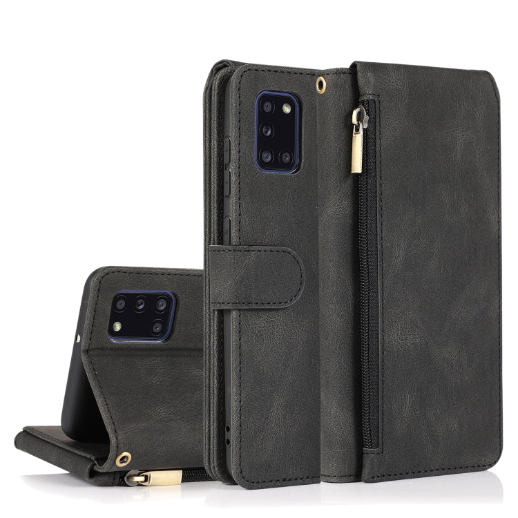 For Samsung Galaxy A31 Skin-feel Crazy Horse Texture Zipper Wallet Bag Horizontal Flip Leather Case with Holder & Card Slots & Wallet & Lanyard
