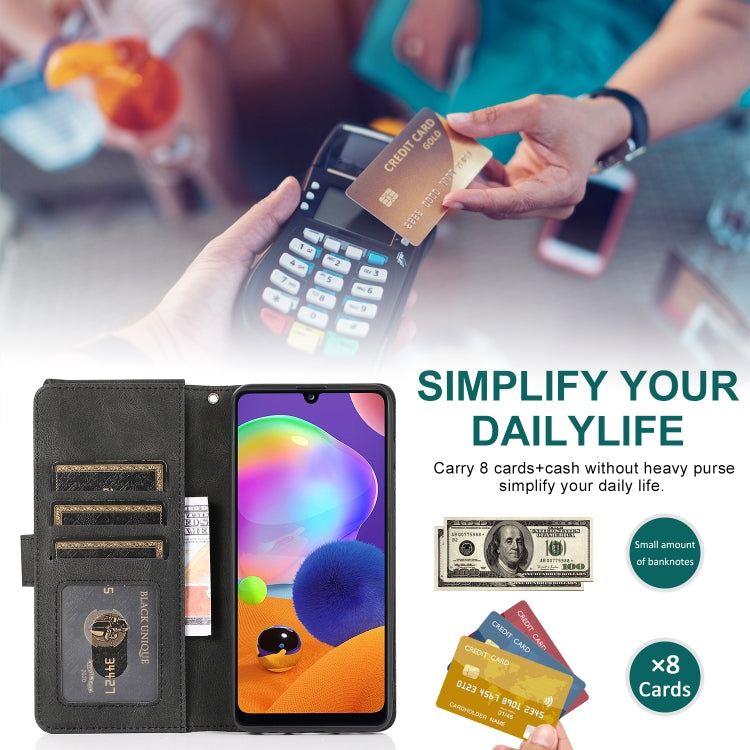 For Samsung Galaxy A31 Skin-feel Crazy Horse Texture Zipper Wallet Bag Horizontal Flip Leather Case with Holder & Card Slots & Wallet & Lanyard