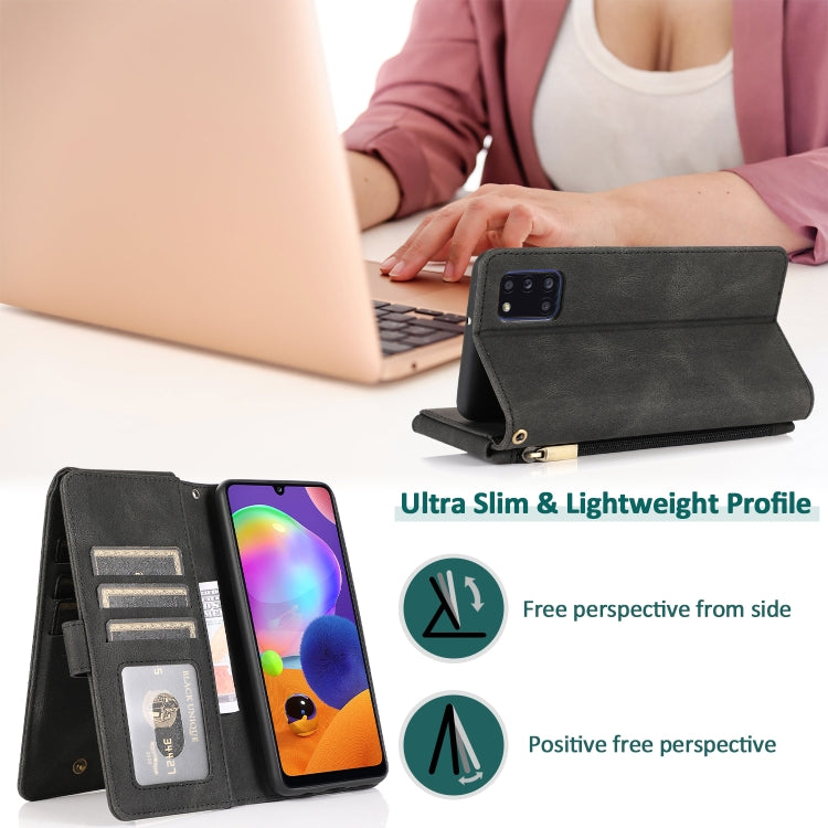 For Samsung Galaxy A31 Skin-feel Crazy Horse Texture Zipper Wallet Bag Horizontal Flip Leather Case with Holder & Card Slots & Wallet & Lanyard