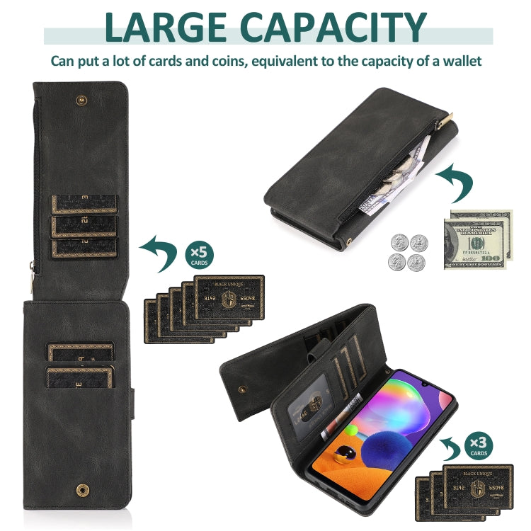 For Samsung Galaxy A31 Skin-feel Crazy Horse Texture Zipper Wallet Bag Horizontal Flip Leather Case with Holder & Card Slots & Wallet & Lanyard