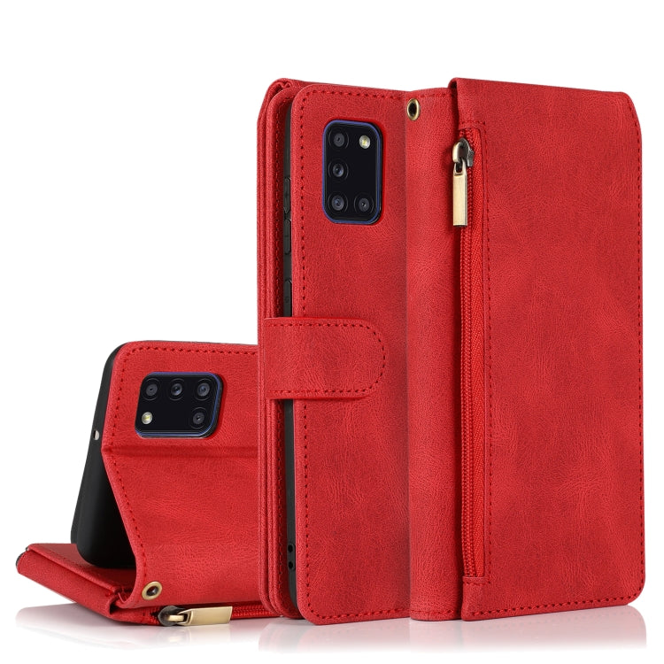 For Samsung Galaxy A31 Skin-feel Crazy Horse Texture Zipper Wallet Bag Horizontal Flip Leather Case with Holder & Card Slots & Wallet & Lanyard