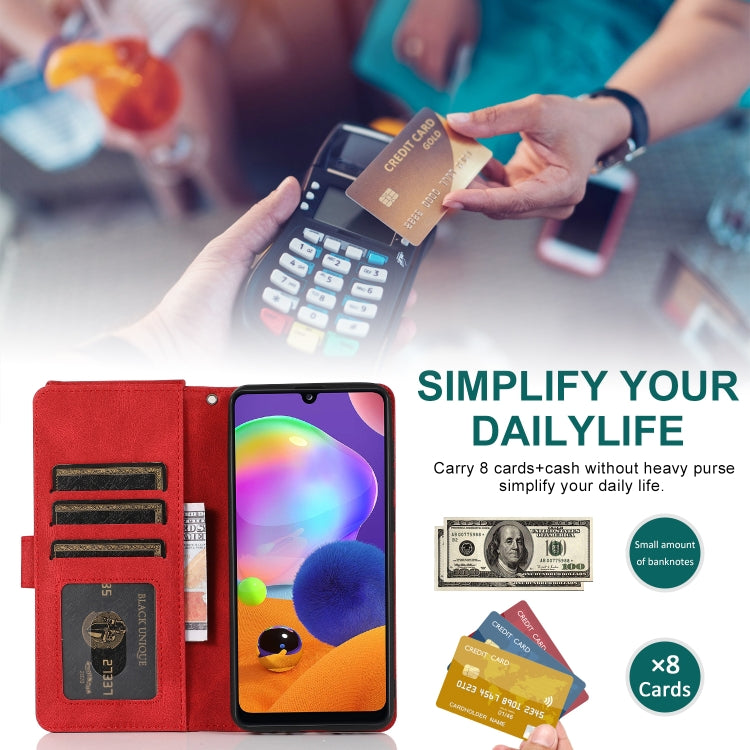 For Samsung Galaxy A31 Skin-feel Crazy Horse Texture Zipper Wallet Bag Horizontal Flip Leather Case with Holder & Card Slots & Wallet & Lanyard