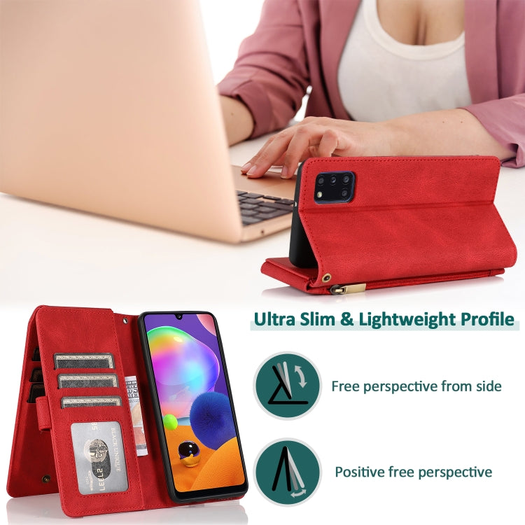For Samsung Galaxy A31 Skin-feel Crazy Horse Texture Zipper Wallet Bag Horizontal Flip Leather Case with Holder & Card Slots & Wallet & Lanyard