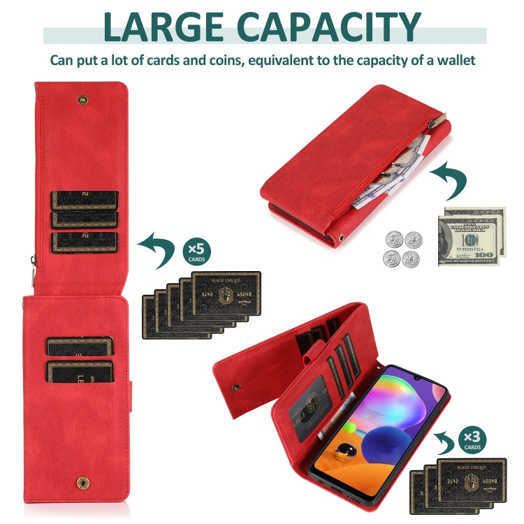 For Samsung Galaxy A31 Skin-feel Crazy Horse Texture Zipper Wallet Bag Horizontal Flip Leather Case with Holder & Card Slots & Wallet & Lanyard