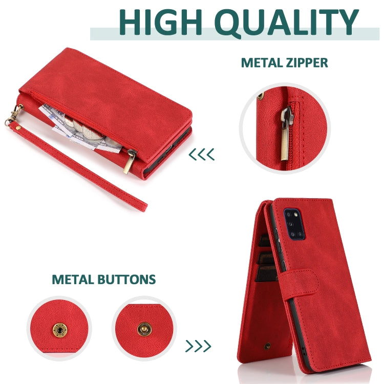 For Samsung Galaxy A31 Skin-feel Crazy Horse Texture Zipper Wallet Bag Horizontal Flip Leather Case with Holder & Card Slots & Wallet & Lanyard