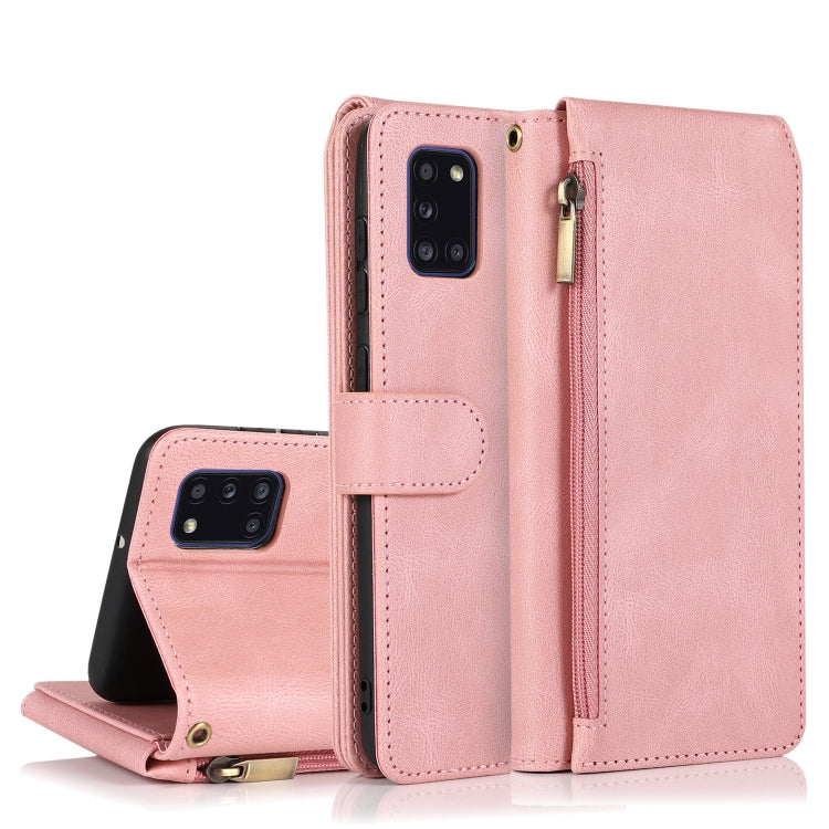 For Samsung Galaxy A31 Skin-feel Crazy Horse Texture Zipper Wallet Bag Horizontal Flip Leather Case with Holder & Card Slots & Wallet & Lanyard