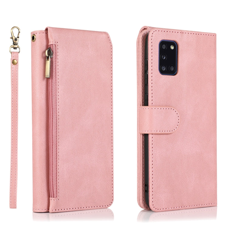 For Samsung Galaxy A31 Skin-feel Crazy Horse Texture Zipper Wallet Bag Horizontal Flip Leather Case with Holder & Card Slots & Wallet & Lanyard