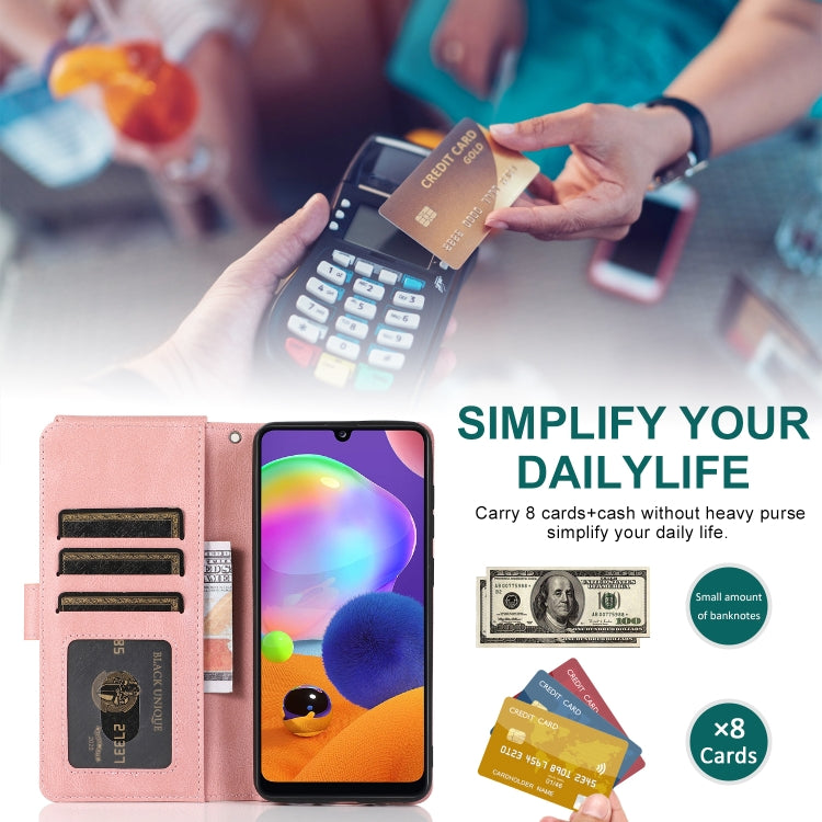 For Samsung Galaxy A31 Skin-feel Crazy Horse Texture Zipper Wallet Bag Horizontal Flip Leather Case with Holder & Card Slots & Wallet & Lanyard