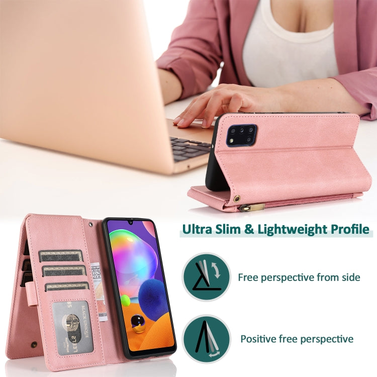 For Samsung Galaxy A31 Skin-feel Crazy Horse Texture Zipper Wallet Bag Horizontal Flip Leather Case with Holder & Card Slots & Wallet & Lanyard
