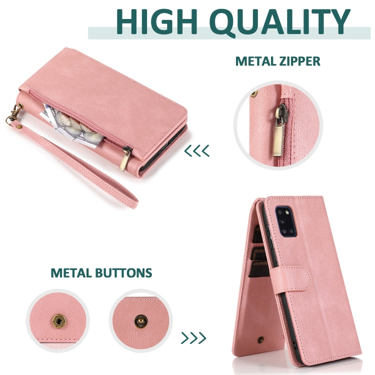 For Samsung Galaxy A31 Skin-feel Crazy Horse Texture Zipper Wallet Bag Horizontal Flip Leather Case with Holder & Card Slots & Wallet & Lanyard
