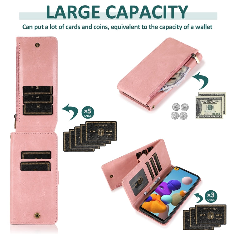For Samsung Galaxy A31 Skin-feel Crazy Horse Texture Zipper Wallet Bag Horizontal Flip Leather Case with Holder & Card Slots & Wallet & Lanyard