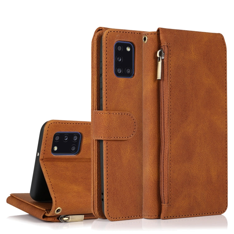 For Samsung Galaxy A31 Skin-feel Crazy Horse Texture Zipper Wallet Bag Horizontal Flip Leather Case with Holder & Card Slots & Wallet & Lanyard