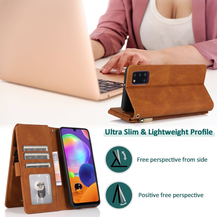 For Samsung Galaxy A31 Skin-feel Crazy Horse Texture Zipper Wallet Bag Horizontal Flip Leather Case with Holder & Card Slots & Wallet & Lanyard