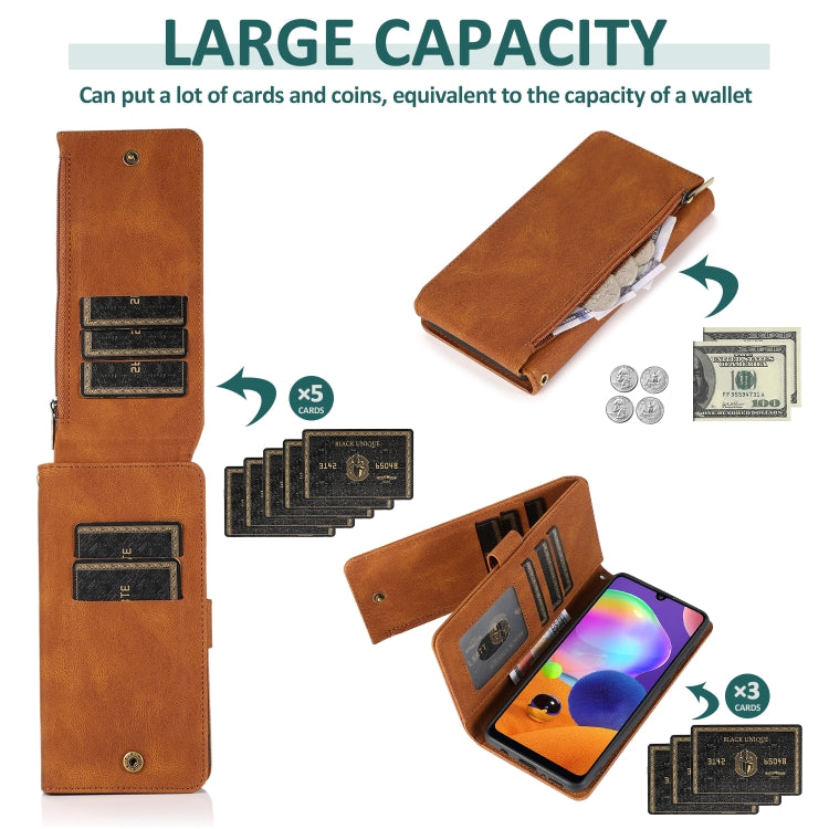 For Samsung Galaxy A31 Skin-feel Crazy Horse Texture Zipper Wallet Bag Horizontal Flip Leather Case with Holder & Card Slots & Wallet & Lanyard
