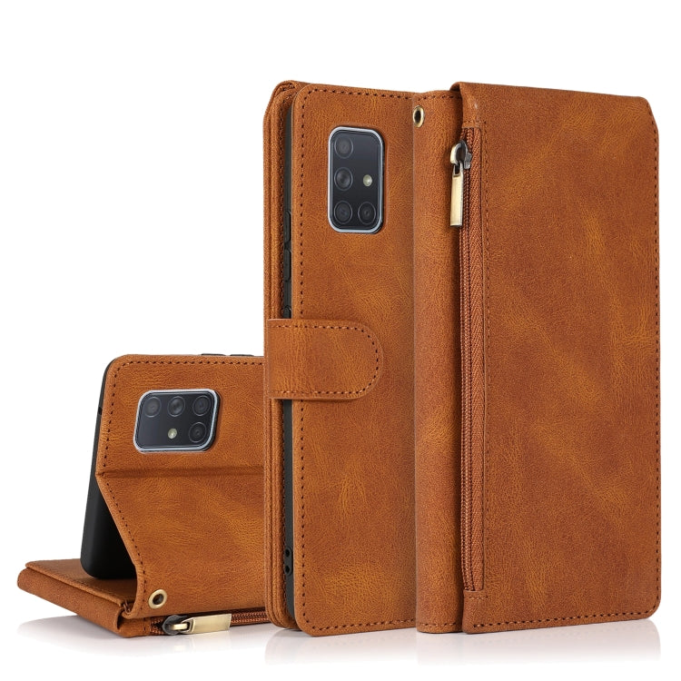 For Samsung Galaxy A71 5G Skin-feel Crazy Horse Texture Zipper Wallet Bag Horizontal Flip Leather Case with Holder & Card Slots & Wallet & Lanyard