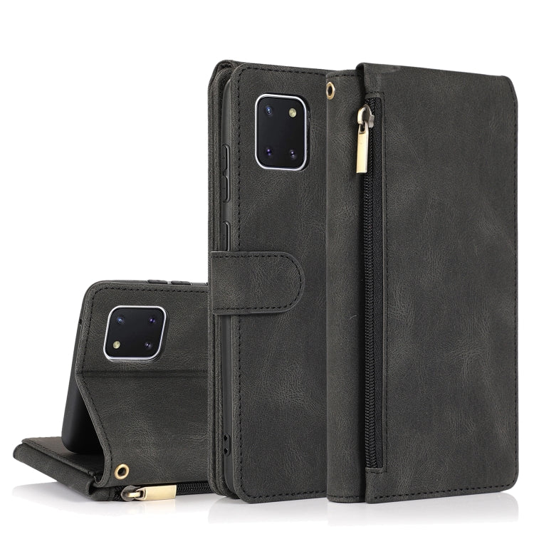 For Samsung Galaxy A81 Skin-feel Crazy Horse Texture Zipper Wallet Bag Horizontal Flip Leather Case with Holder & Card Slots & Wallet & Lanyard