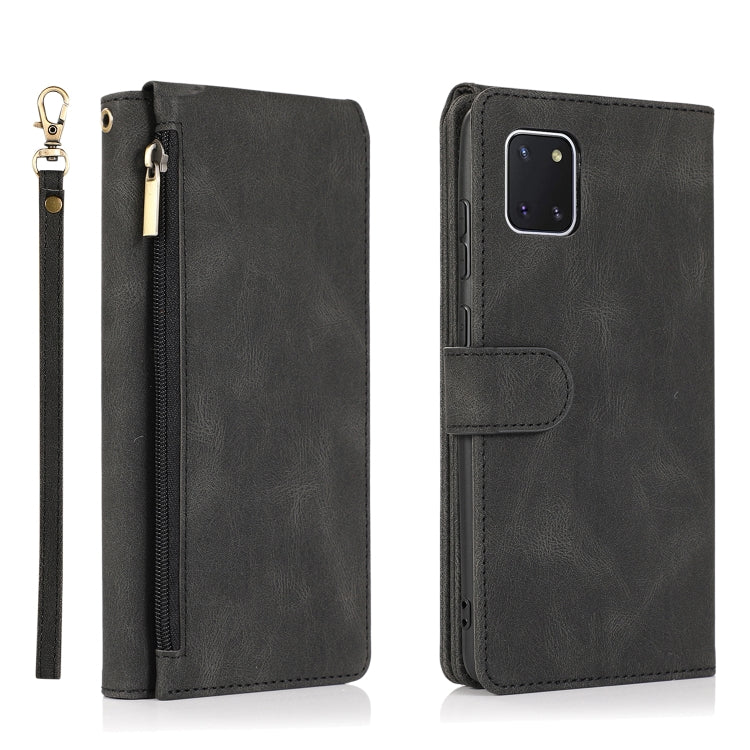 For Samsung Galaxy A81 Skin-feel Crazy Horse Texture Zipper Wallet Bag Horizontal Flip Leather Case with Holder & Card Slots & Wallet & Lanyard
