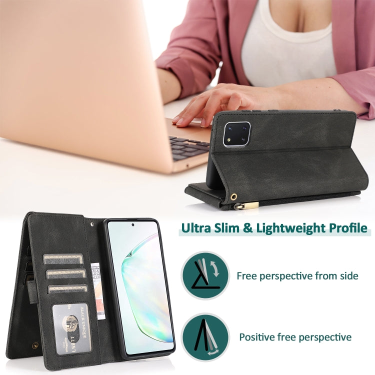 For Samsung Galaxy A81 Skin-feel Crazy Horse Texture Zipper Wallet Bag Horizontal Flip Leather Case with Holder & Card Slots & Wallet & Lanyard