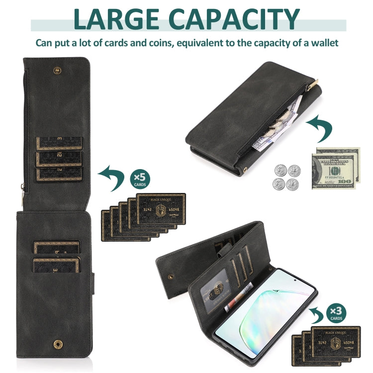 For Samsung Galaxy A81 Skin-feel Crazy Horse Texture Zipper Wallet Bag Horizontal Flip Leather Case with Holder & Card Slots & Wallet & Lanyard