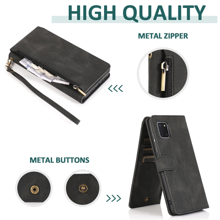 For Samsung Galaxy A81 Skin-feel Crazy Horse Texture Zipper Wallet Bag Horizontal Flip Leather Case with Holder & Card Slots & Wallet & Lanyard