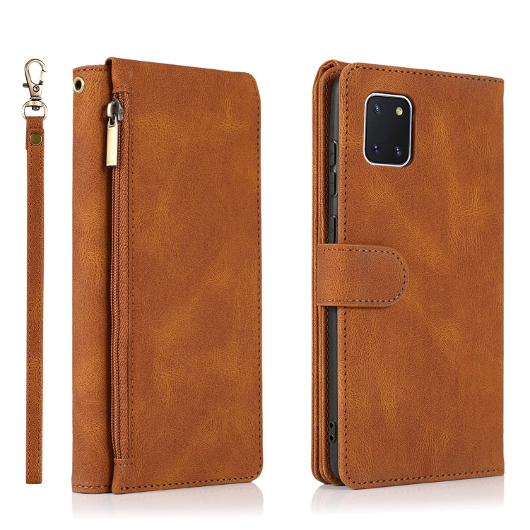 For Samsung Galaxy A81 Skin-feel Crazy Horse Texture Zipper Wallet Bag Horizontal Flip Leather Case with Holder & Card Slots & Wallet & Lanyard