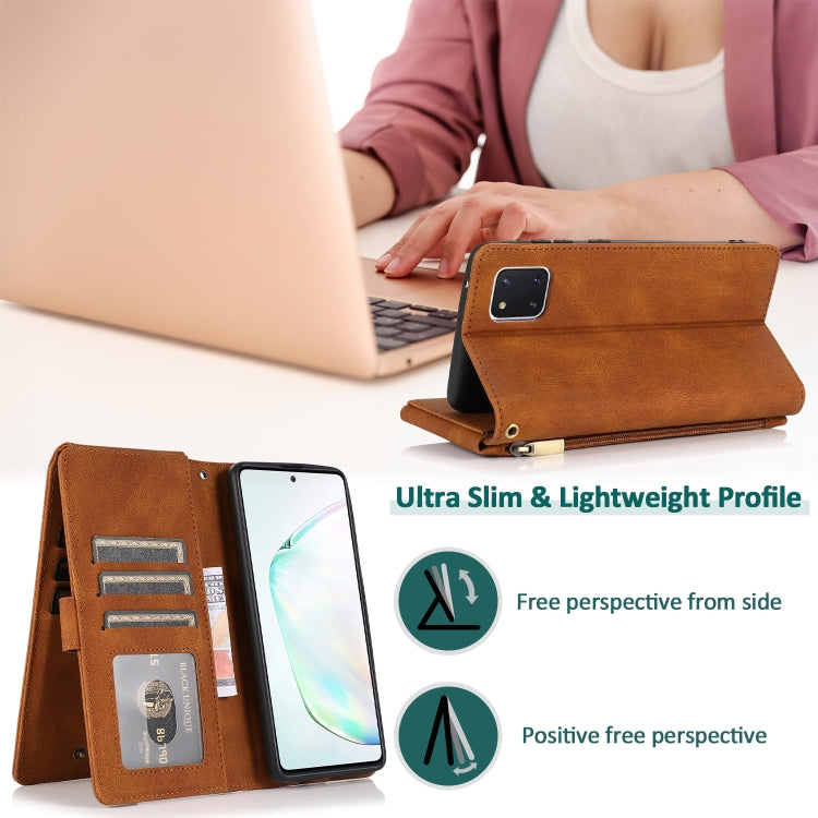 For Samsung Galaxy A81 Skin-feel Crazy Horse Texture Zipper Wallet Bag Horizontal Flip Leather Case with Holder & Card Slots & Wallet & Lanyard