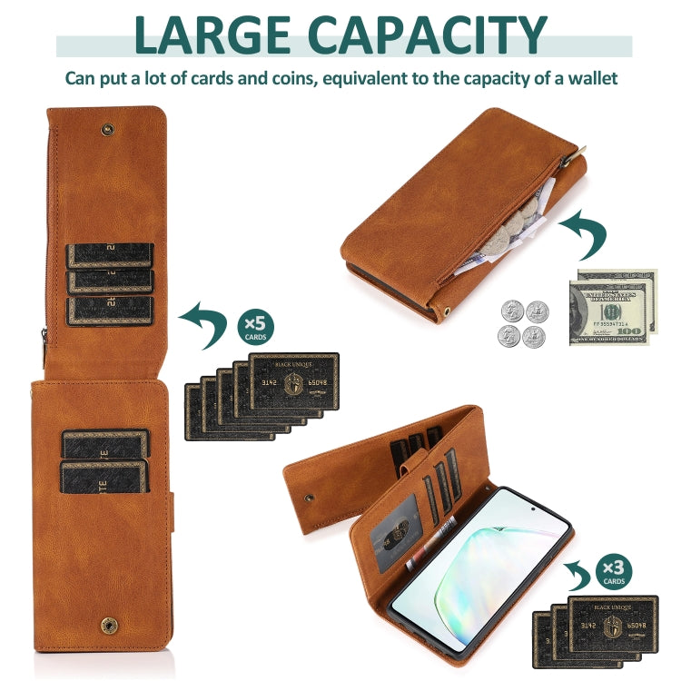 For Samsung Galaxy A81 Skin-feel Crazy Horse Texture Zipper Wallet Bag Horizontal Flip Leather Case with Holder & Card Slots & Wallet & Lanyard