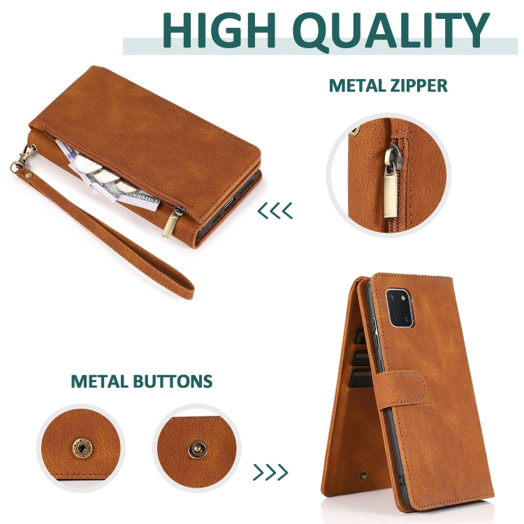 For Samsung Galaxy A81 Skin-feel Crazy Horse Texture Zipper Wallet Bag Horizontal Flip Leather Case with Holder & Card Slots & Wallet & Lanyard