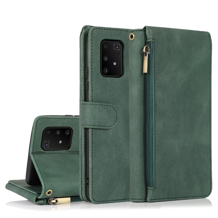 For Samsung Galaxy A91 Skin-feel Crazy Horse Texture Zipper Wallet Bag Horizontal Flip Leather Case with Holder & Card Slots & Wallet & Lanyard