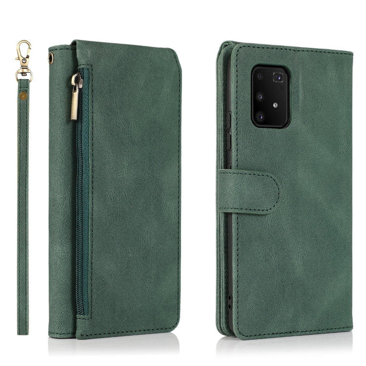 For Samsung Galaxy A91 Skin-feel Crazy Horse Texture Zipper Wallet Bag Horizontal Flip Leather Case with Holder & Card Slots & Wallet & Lanyard