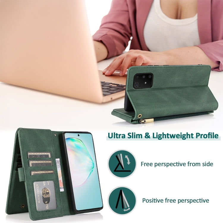 For Samsung Galaxy A91 Skin-feel Crazy Horse Texture Zipper Wallet Bag Horizontal Flip Leather Case with Holder & Card Slots & Wallet & Lanyard