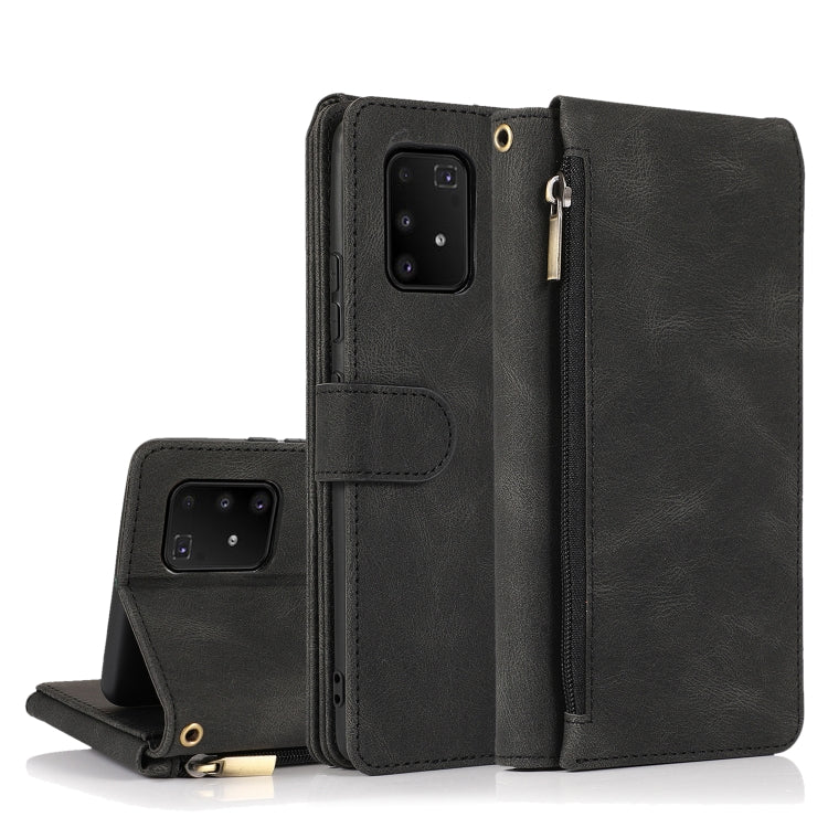 For Samsung Galaxy A91 Skin-feel Crazy Horse Texture Zipper Wallet Bag Horizontal Flip Leather Case with Holder & Card Slots & Wallet & Lanyard
