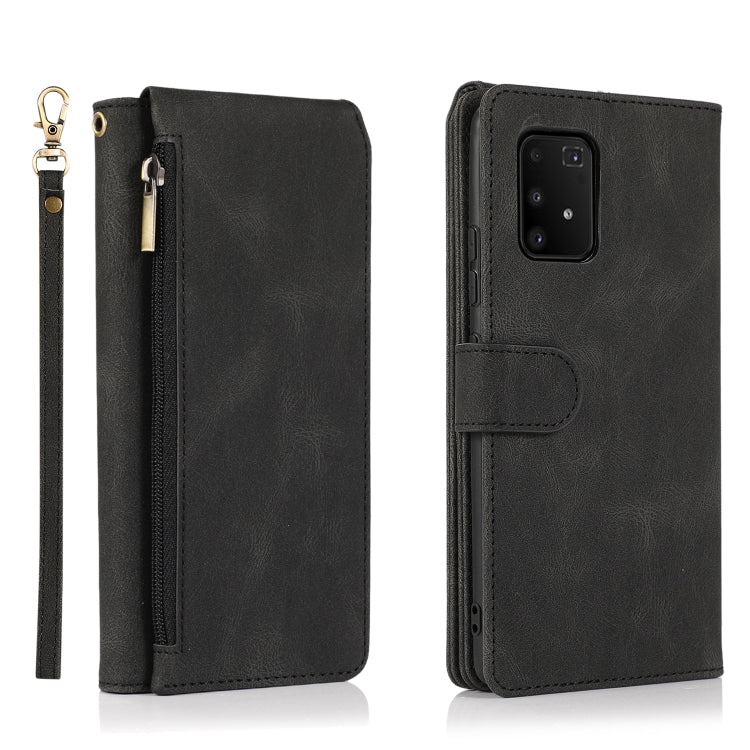 For Samsung Galaxy A91 Skin-feel Crazy Horse Texture Zipper Wallet Bag Horizontal Flip Leather Case with Holder & Card Slots & Wallet & Lanyard