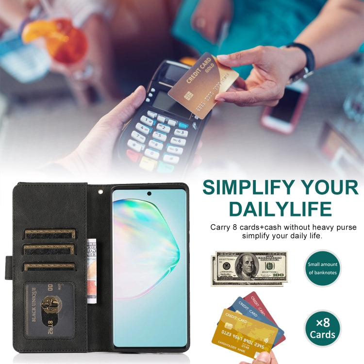 For Samsung Galaxy A91 Skin-feel Crazy Horse Texture Zipper Wallet Bag Horizontal Flip Leather Case with Holder & Card Slots & Wallet & Lanyard