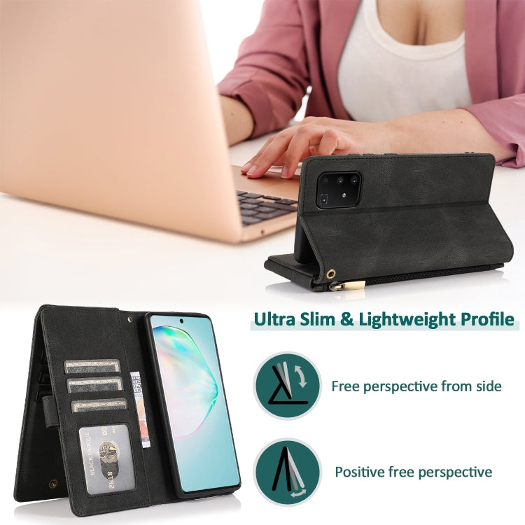 For Samsung Galaxy A91 Skin-feel Crazy Horse Texture Zipper Wallet Bag Horizontal Flip Leather Case with Holder & Card Slots & Wallet & Lanyard