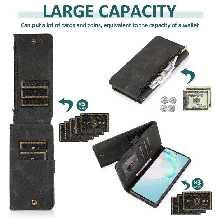For Samsung Galaxy A91 Skin-feel Crazy Horse Texture Zipper Wallet Bag Horizontal Flip Leather Case with Holder & Card Slots & Wallet & Lanyard