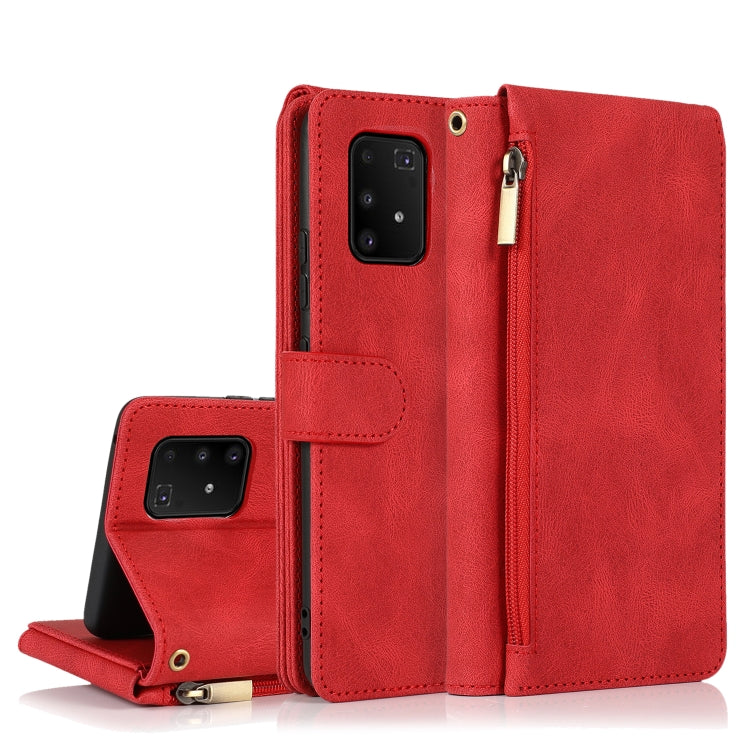 For Samsung Galaxy A91 Skin-feel Crazy Horse Texture Zipper Wallet Bag Horizontal Flip Leather Case with Holder & Card Slots & Wallet & Lanyard