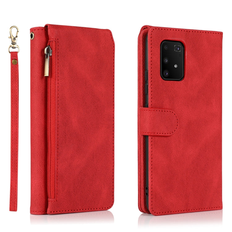 For Samsung Galaxy A91 Skin-feel Crazy Horse Texture Zipper Wallet Bag Horizontal Flip Leather Case with Holder & Card Slots & Wallet & Lanyard
