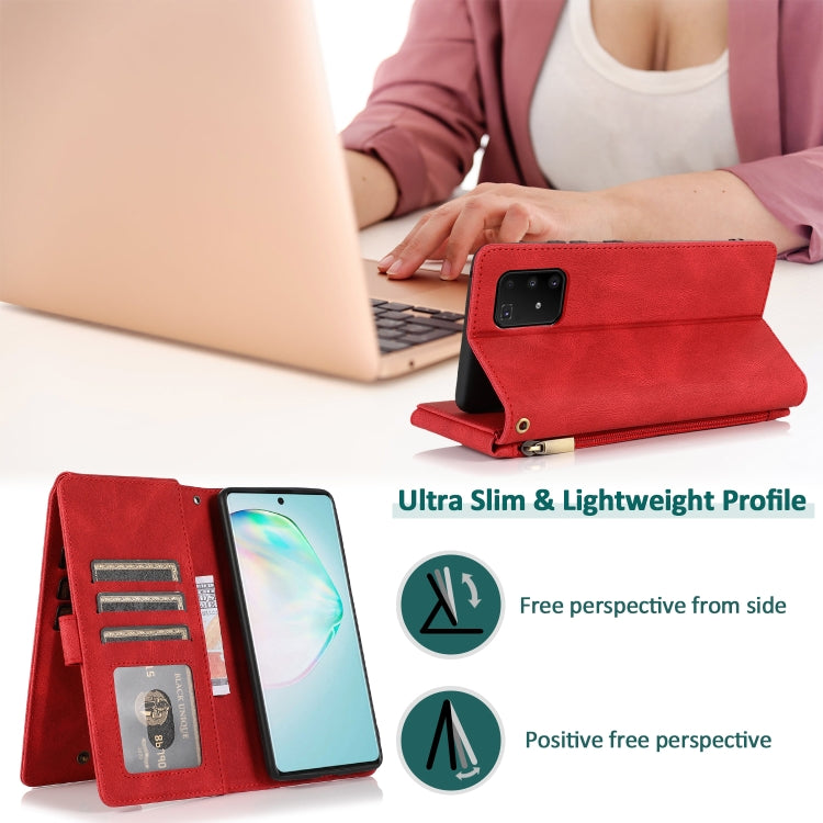 For Samsung Galaxy A91 Skin-feel Crazy Horse Texture Zipper Wallet Bag Horizontal Flip Leather Case with Holder & Card Slots & Wallet & Lanyard