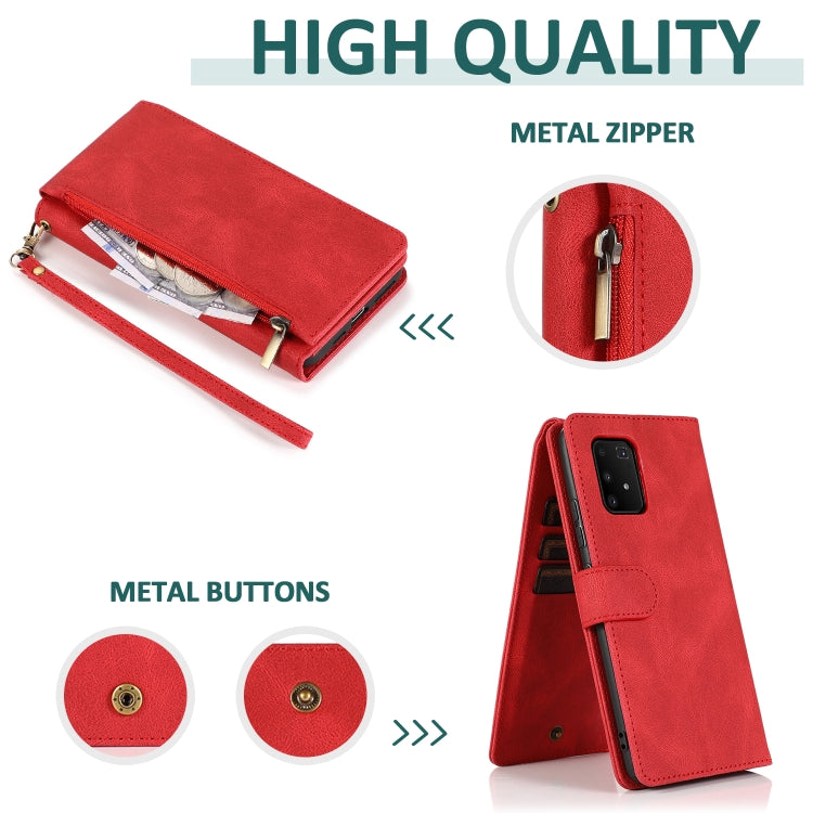 For Samsung Galaxy A91 Skin-feel Crazy Horse Texture Zipper Wallet Bag Horizontal Flip Leather Case with Holder & Card Slots & Wallet & Lanyard