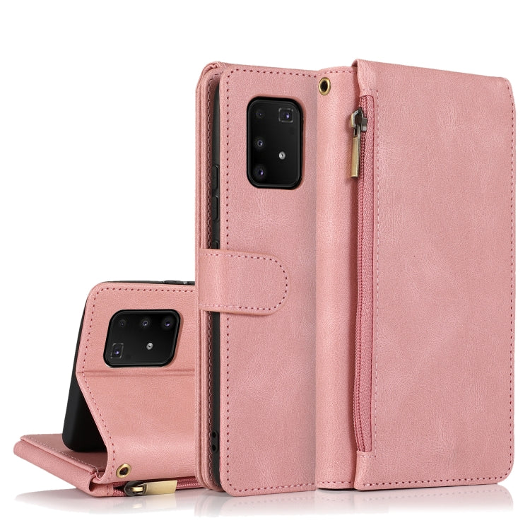For Samsung Galaxy A91 Skin-feel Crazy Horse Texture Zipper Wallet Bag Horizontal Flip Leather Case with Holder & Card Slots & Wallet & Lanyard
