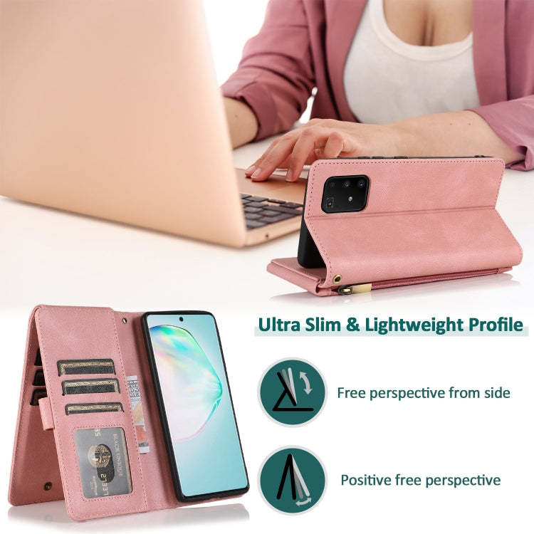 For Samsung Galaxy A91 Skin-feel Crazy Horse Texture Zipper Wallet Bag Horizontal Flip Leather Case with Holder & Card Slots & Wallet & Lanyard